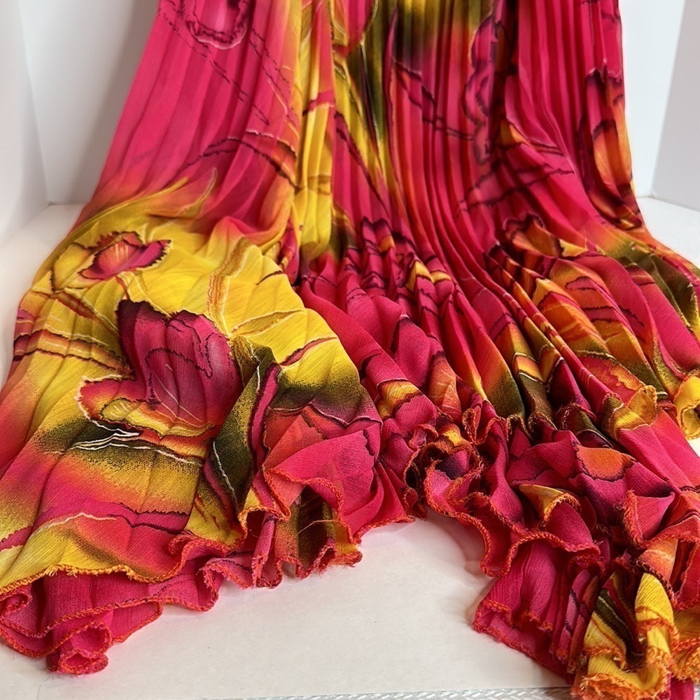 Multi-Color Printed Pleated Free-Flowing Dress - Picture 12 of 15
